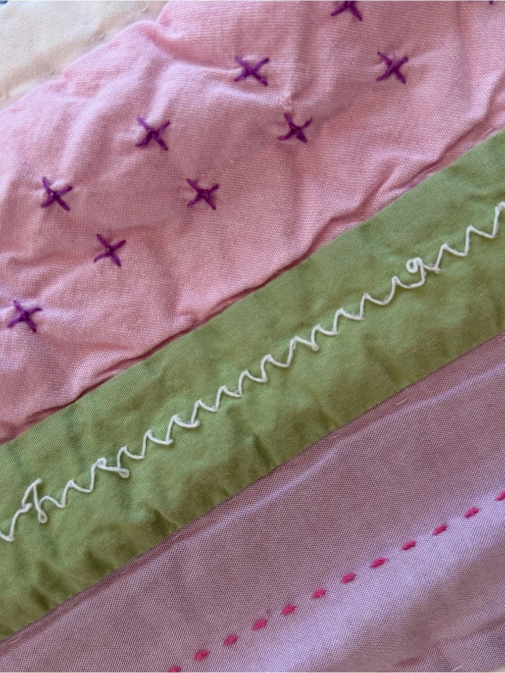 Pottery Barn Kids Striped Pastel Quilt Bedspread - Multi Pink & Gray